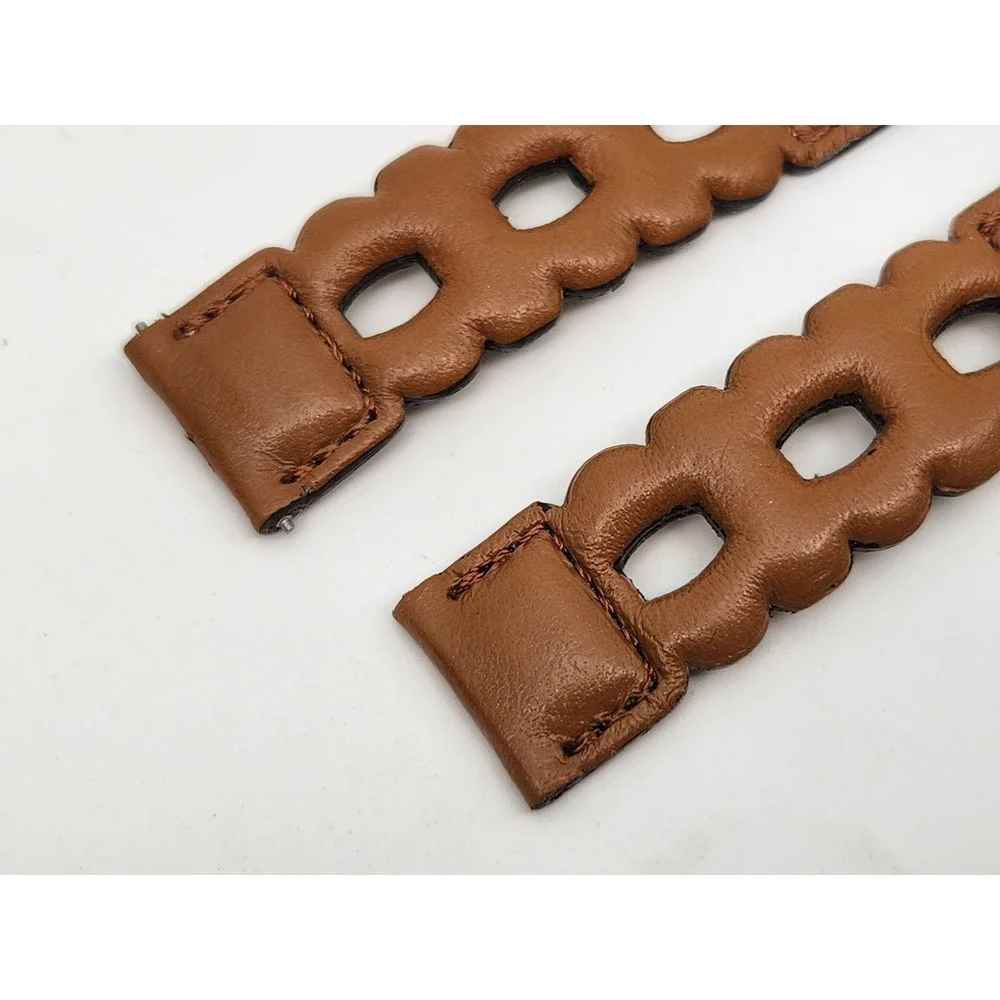 Vintage 16mm Hong Kong Cutout Pattern Brown Leather Watch Strap